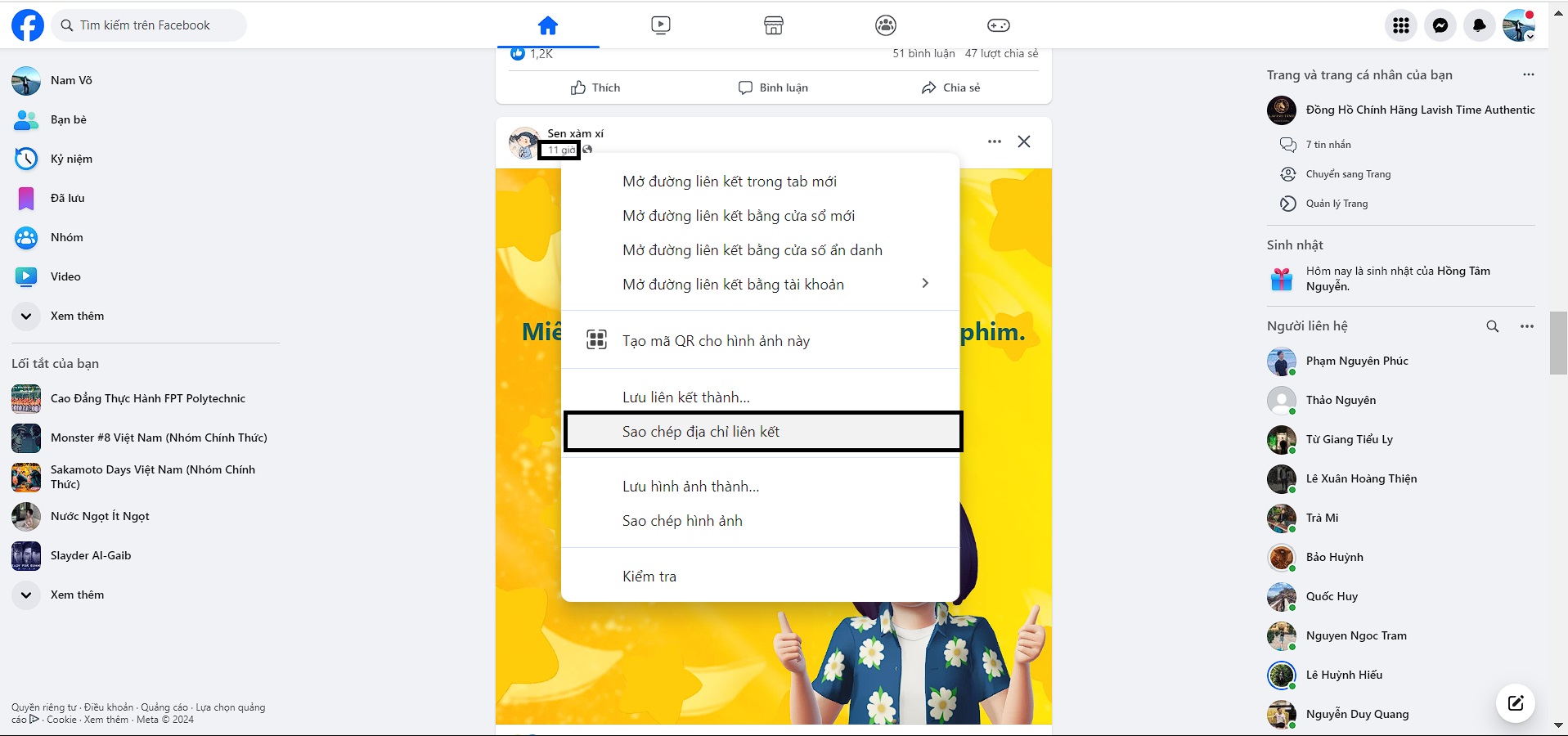 Cách lấy link bài viết, video, trang cá nhân Facebook trên điện thoại và máy tính 12 lấy link bài viết
